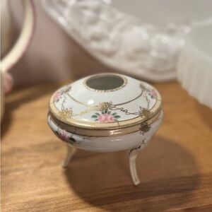 Nippon Hair Receiver Hand Painted Gold Gilded 3 Footed Antique
